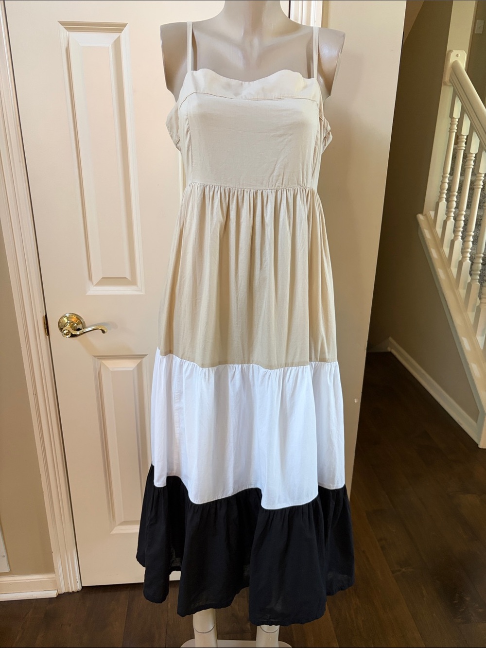 J. Crew Colorblock Tiered Maxi Dress in Cream, White and Black, 10